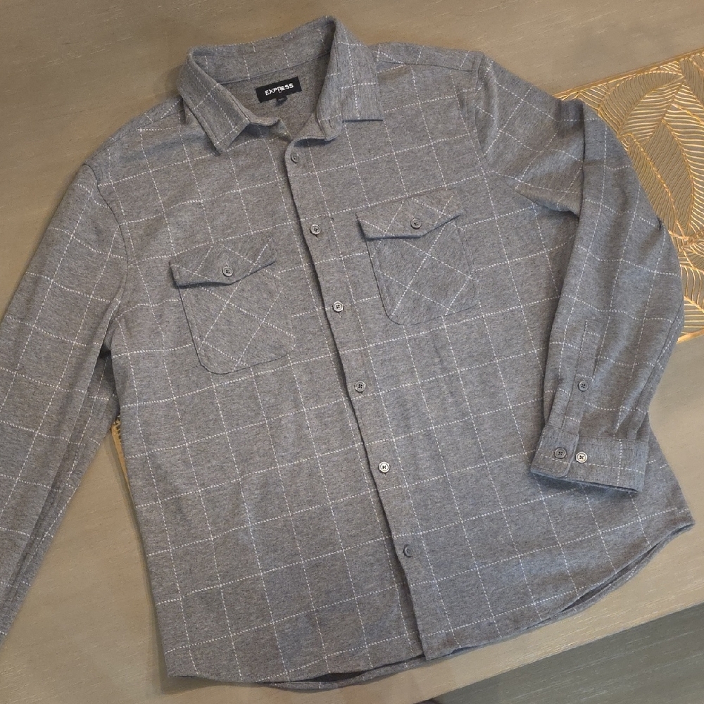 Express Gray Plaid Long Sleeve Shirt